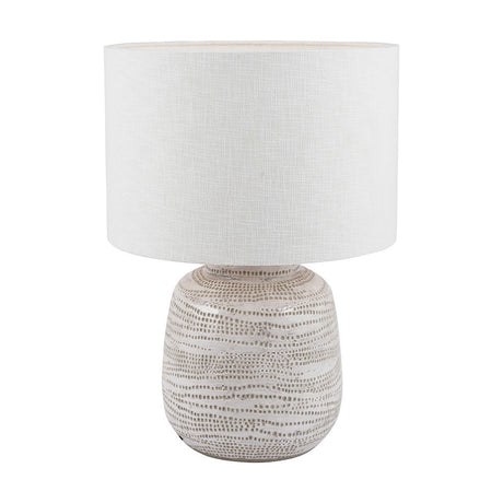 Alina White Dot Design Small Stoneware Table Lamp with Self Shade