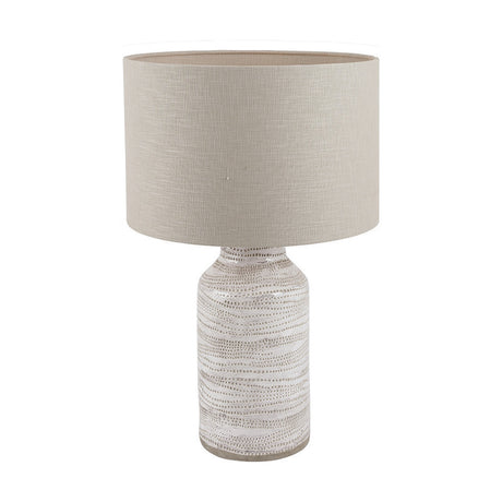 Alina White Dot Design Stoneware Table Lamp with Grey Self Lined Shade