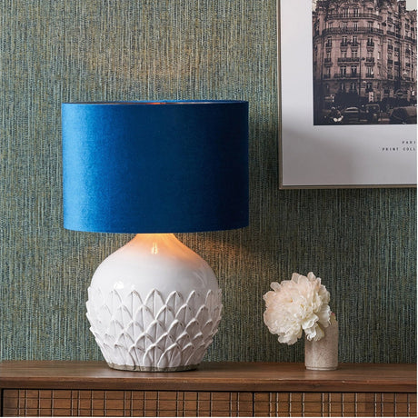 Willow White Leaf Detail Stoneware Table Lamp Base - 39cm
