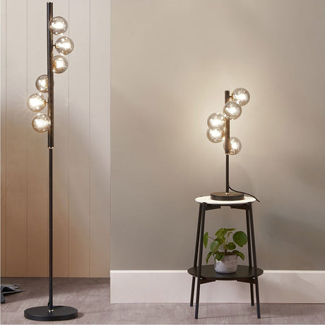Blair Smoke Glass Ball & Black Iron Table Lamp - 59cm