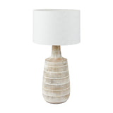 Dambula White Wash Wood Textured Tall Neck Table Lamp with Self Shade