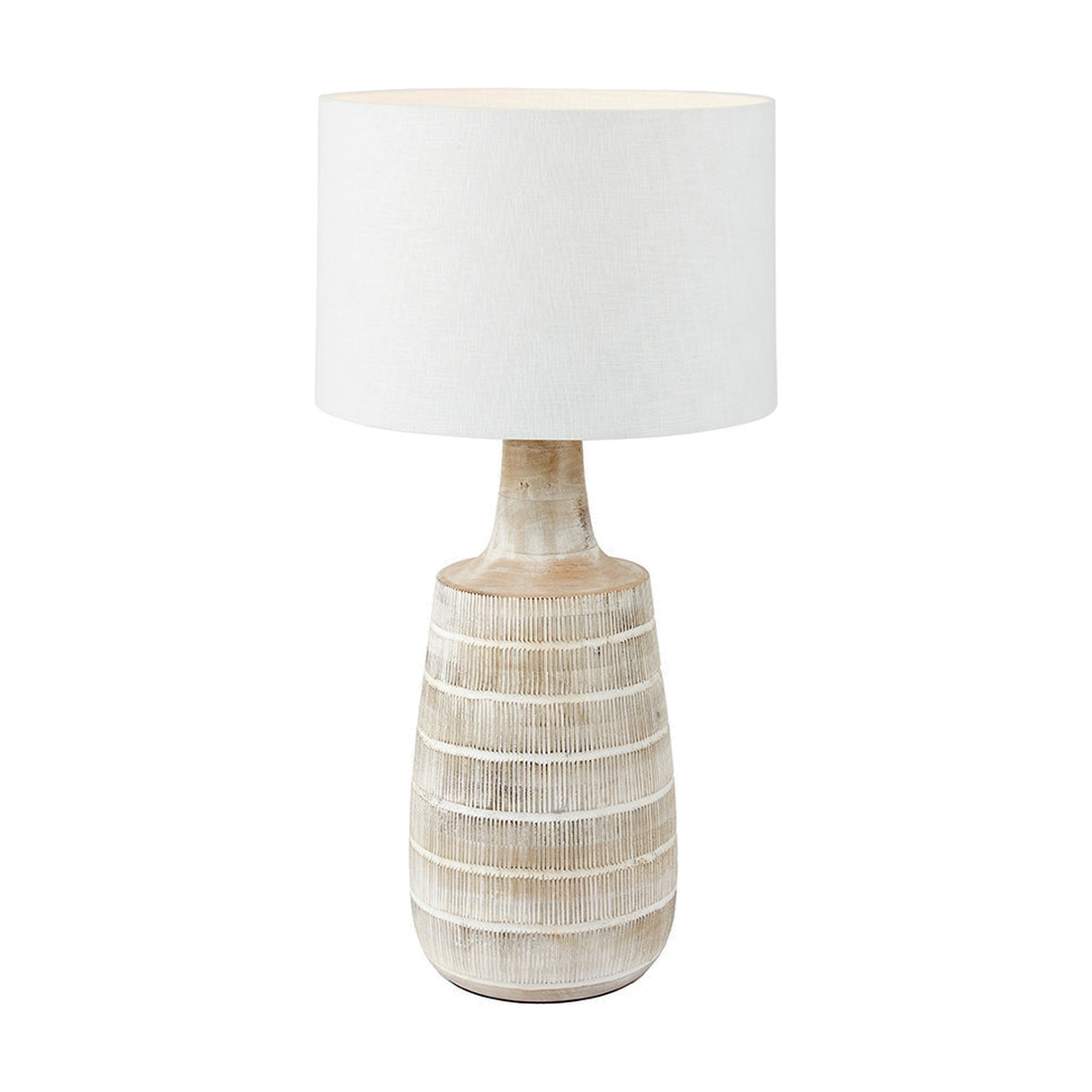 Dambula White Wash Wood Textured Tall Neck Table Lamp with Self Shade