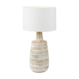 Dambula White Wash Wood Textured Tall Neck Table Lamp with Self Shade
