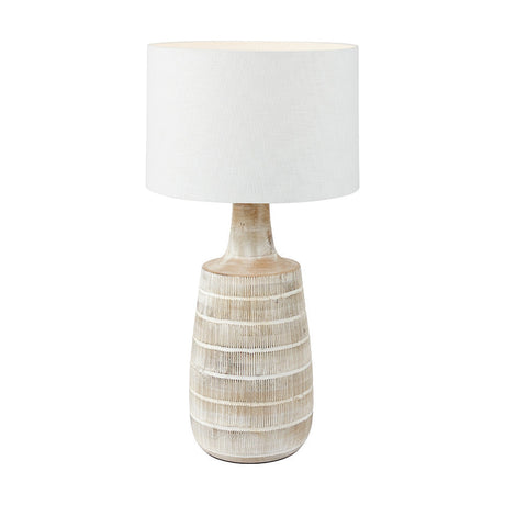 Dambula White Wash Wood Textured Tall Neck Table Lamp with Self Shade