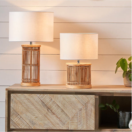 Sorbus Natural Ribbed Tall Table Lamp - 51cm