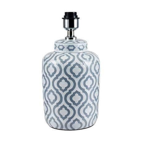 Celia Grey & White Pattern Ceramic Table Lamp with Ivory Cotton Shade
