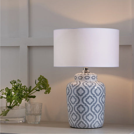 Celia Grey & White Pattern Ceramic Table Lamp Base - 34cm