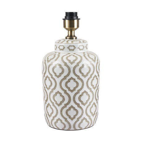 Celia Taupe & White Pattern Ceramic Table Lamp with Ivory Cotton Shade