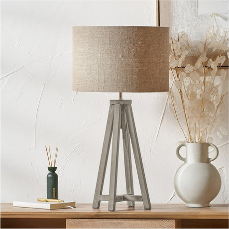 Whitby Grey Wash Wood Tapered 4 Post Table Lamp with Linen Shade