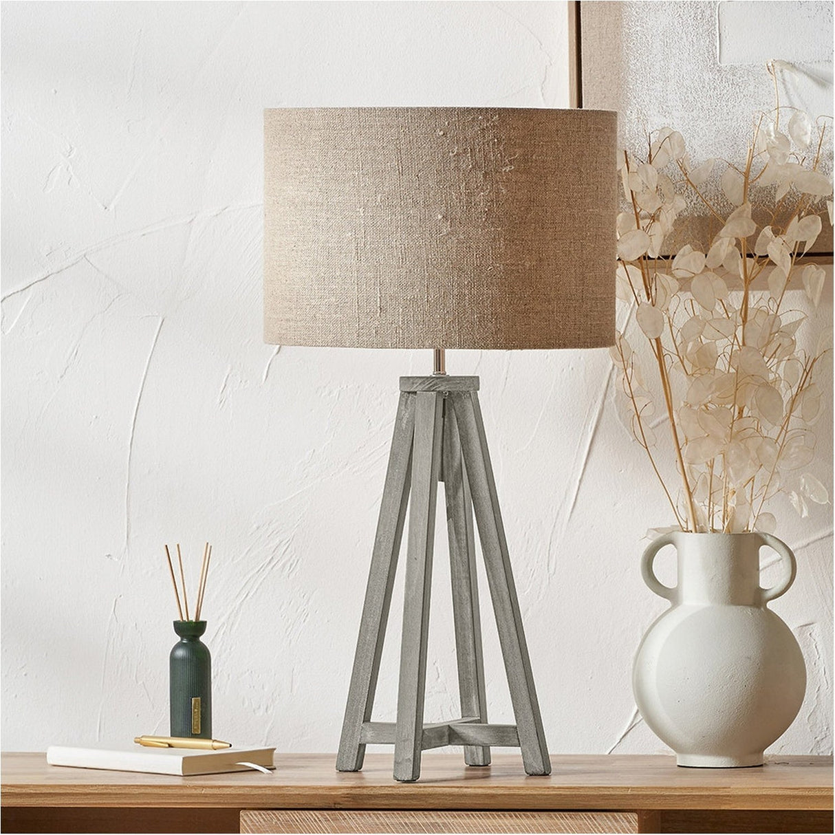 Whitby Grey Wash Wood Tapered 4 Post Table Lamp Base - 49cm