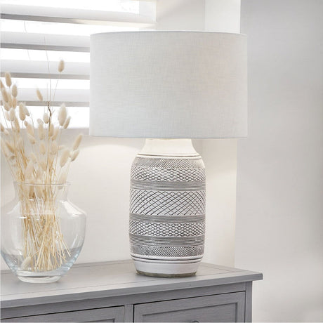 Kira White & Black Textured Stoneware Table Lamp Base - 37cm