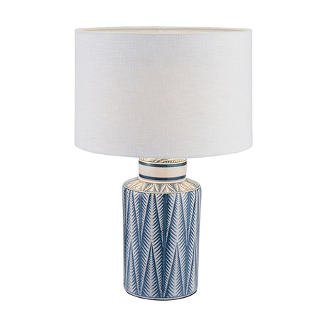 Samara Blue & White Aztec Pattern Ceramic Table Lamp with Self Shade