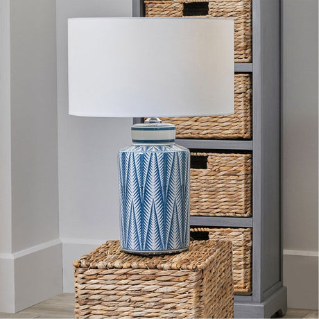 Samara Blue & White Aztec Pattern Ceramic Table Lamp Base - 37cm