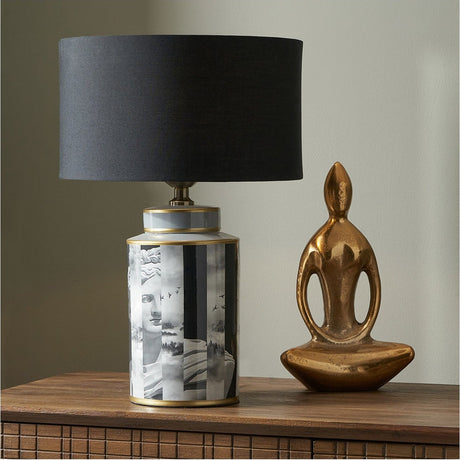 Fenella Black & White Photographic Design Table Lamp with Silk Shade