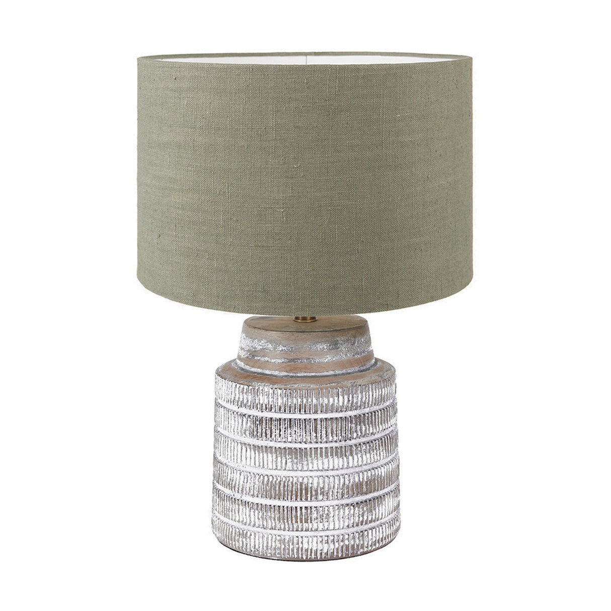 Paihia White Wash Wood Textured Short Table Lamp with Pistachio Shade