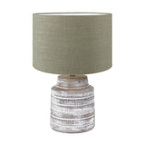 Paihia White Wash Wood Textured Short Table Lamp with Pistachio Shade
