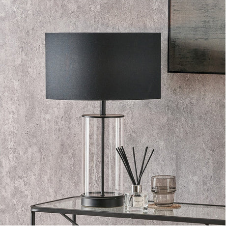 Westwood Clear Glass & Black Metal Table Lamp with Cotton Mix Shade