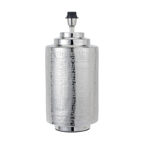 Zuri Large table lamp base in shiny silver aluminium, 51cm cylindrical textured pot design with tiered neck and E27 lampholder, shown on a plain white background.