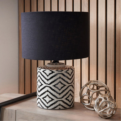 Chirala Black & White Ikat Ceramic Table Lamp with Black Shade