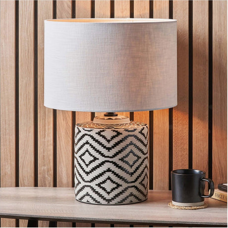Chirala Black & White Ikat Ceramic Table Lamp with White Shade