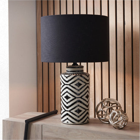 Chirala Black & White Tall Ikat Ceramic Table Lamp with Self Shade