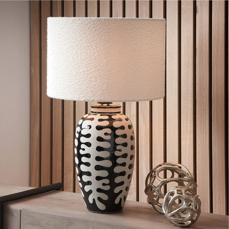 Elkorn Black & White Tall Coral Ceramic Table Lamp with Boucle Shade