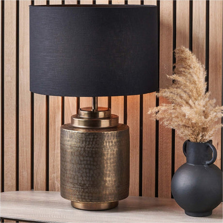 Zuri Antique Brass Pot Table Lamp with Black Self Lined Shade
