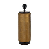 Aurelio Black Textured Table Lamp Base, 43cm cylindrical brass-toned textured body with black cap and base, black bulb fitting, on a plain white background.