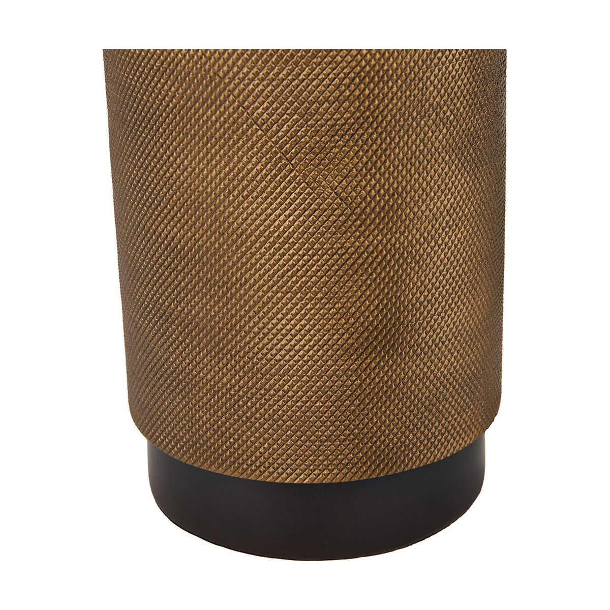 Aurelio Black Textured Table Lamp Base - 43cm, cylindrical brass base with diamond-textured pattern on a black cylindrical foot, shown against a plain white background.