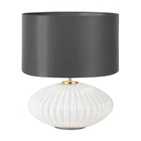 Emilia White Ribbed Glass & Gold Metal Oval Table Lamp with Steel Grey Shade
