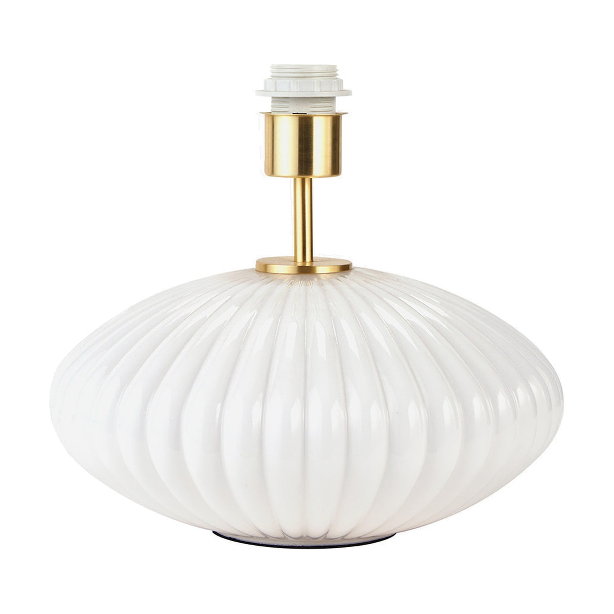 Emilia White Ribbed Glass & Gold Metal Oval Table Lamp with Steel Grey Shade