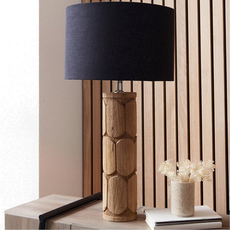 Aurelia Embossed Wood Tall Table Lamp with Black Self Lined Shade