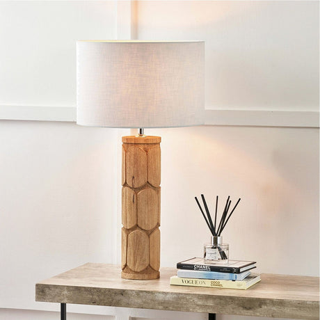 Aurelia Embossed Wood Tall Table Lamp with White Self Lined Shade