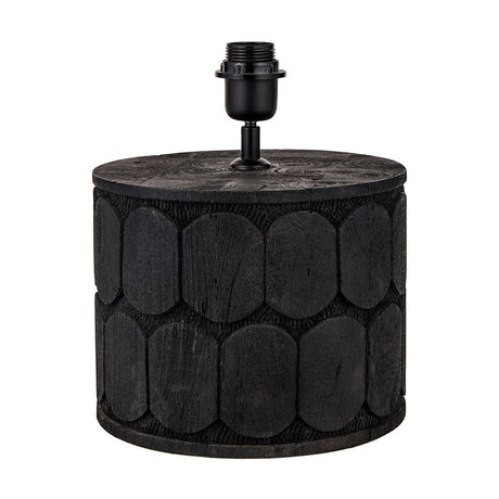 Cezara Embossed Black Wood Wide Table Lamp with White Self Lined Shade