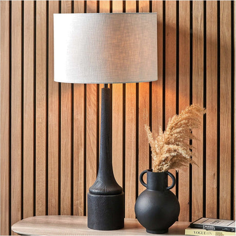 Marin Black Wood Tall Neck Table Lamp with White Self Lined Shade