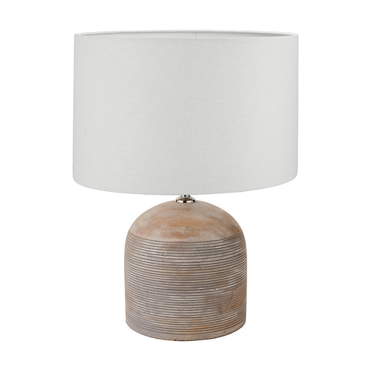 Nelu Grey Engraved Wood Dome Table Lamp with White Self Lined Shade