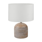 Nelu Grey Engraved Wood Dome Table Lamp with White Self Lined Shade