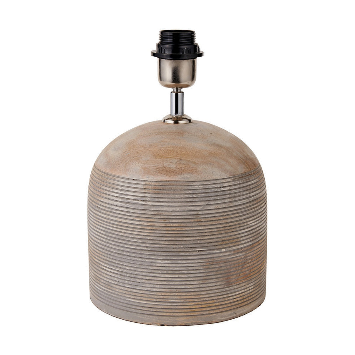 Nelu Grey Engraved Wood Dome Table Lamp with White Self Lined Shade