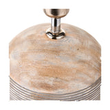 Nelu Grey Engraved Wood Dome Table Lamp with White Self Lined Shade