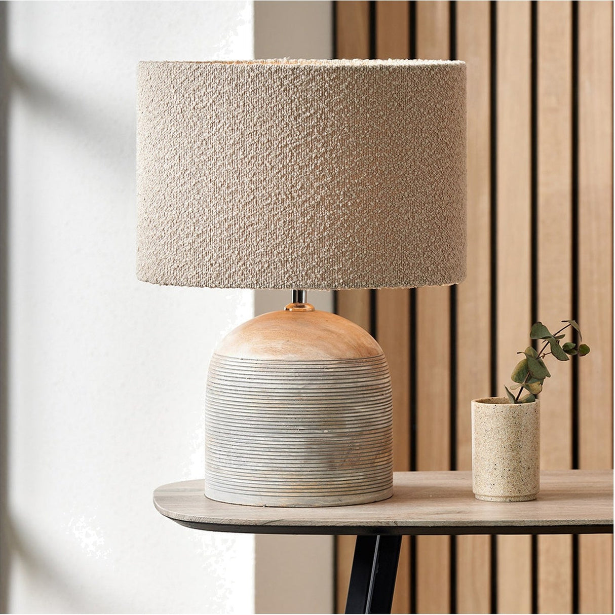 Nelu Grey Engraved Wood Dome Table Lamp Base - 30cm
