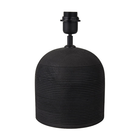 Nelu Black Engraved Wood Dome Table Lamp with Taupe Boucle Shade