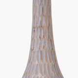 Ioan Grey Engraved Wood Bottle Table Lamp with Cinnamon Ikat Shade