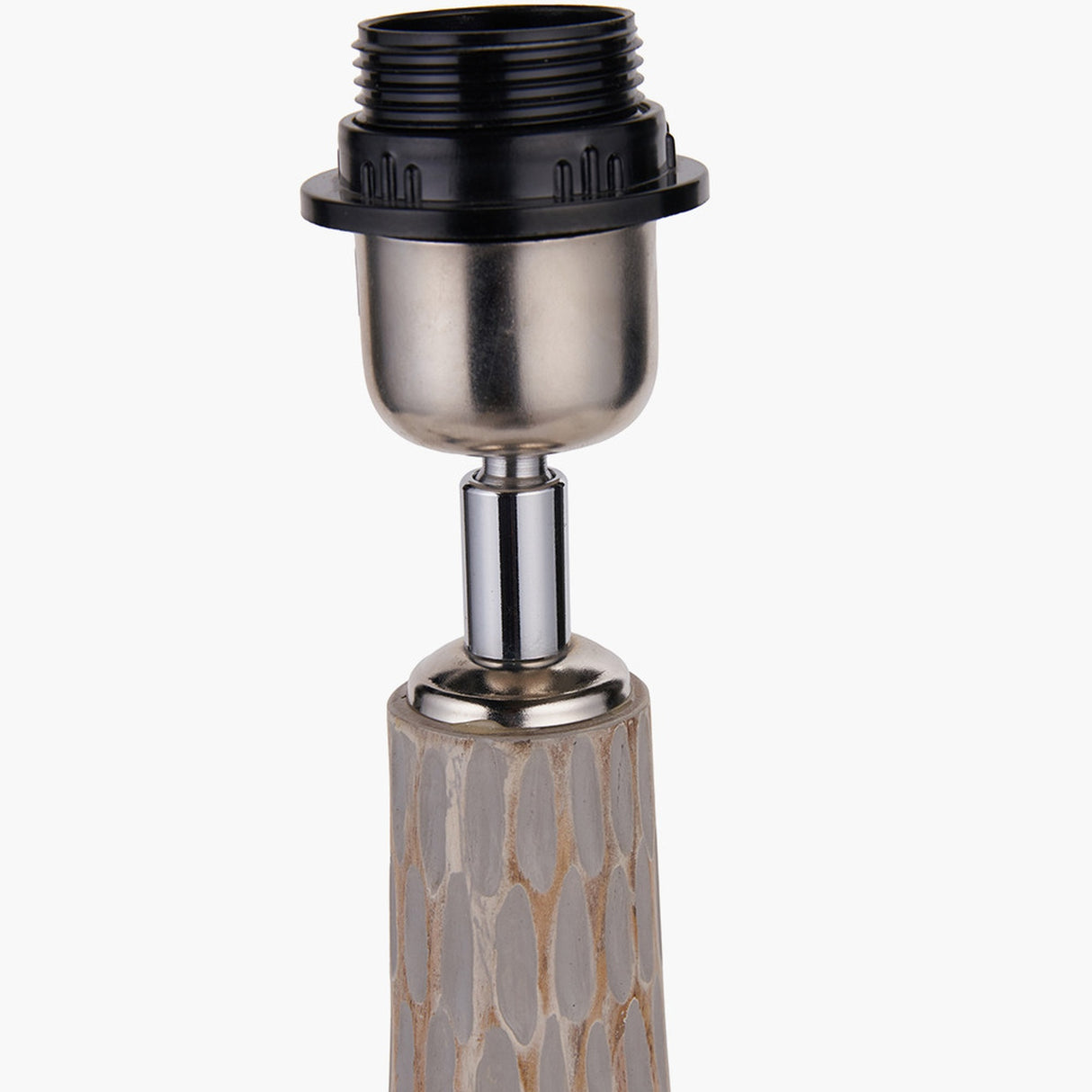 Ioan Grey Engraved Wood Bottle Table Lamp with Cinnamon Ikat Shade