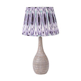 Ioan Grey Engraved Wood Bottle Table Lamp with Lilac Ikat Shade - 71cm
