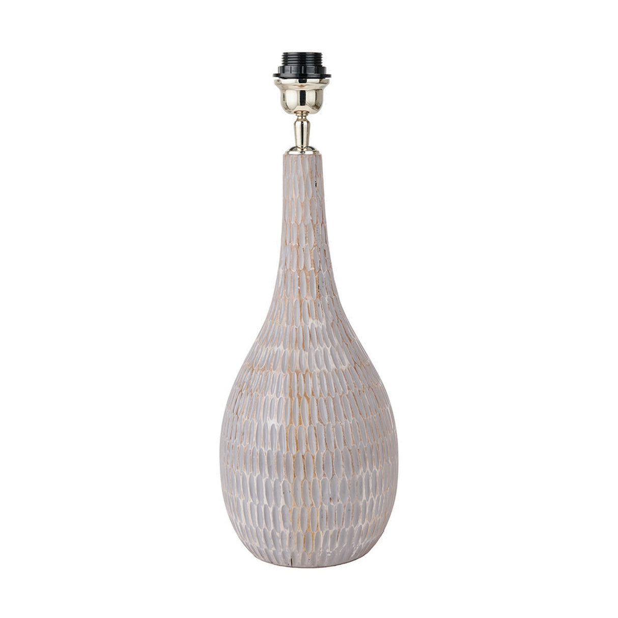 Ioan Grey Engraved Wood Bottle Table Lamp Base - 49cm