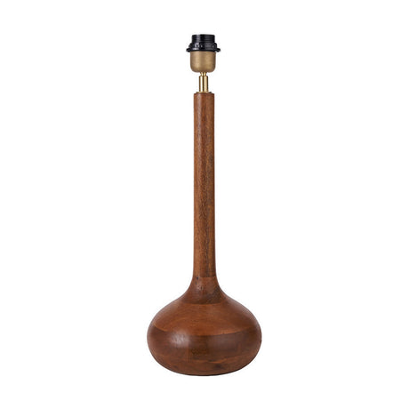 Toma Oiled Wood Tall Neck Table Lamp base, tall slender wood neck on a rounded bulbous foot with brass fitting, shown without shade on a plain white background.