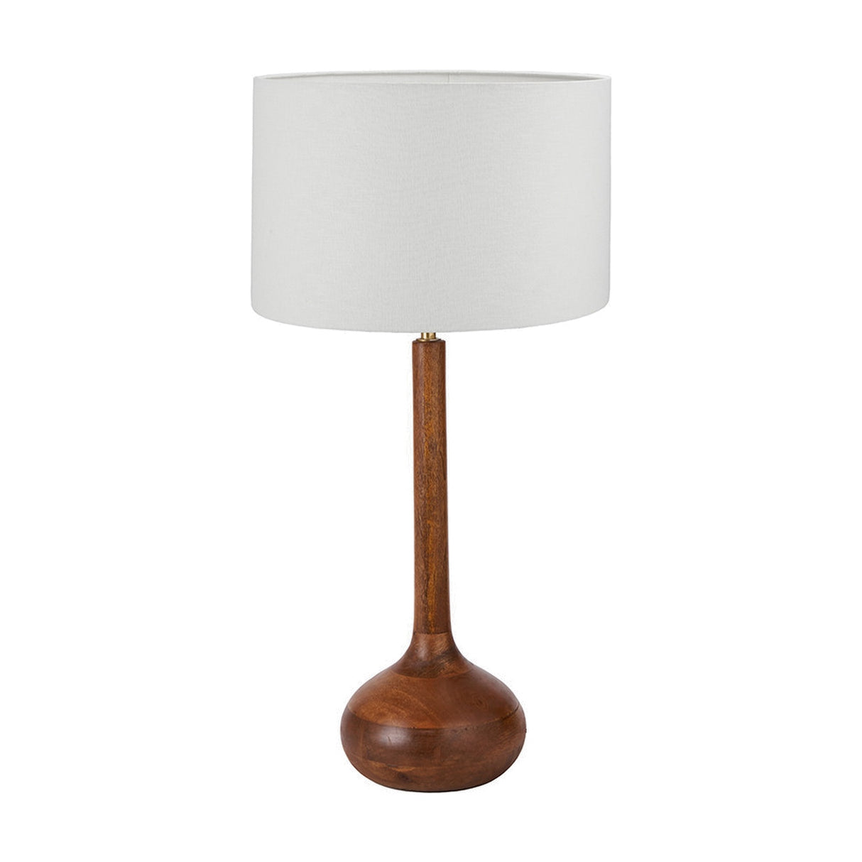 Toma Oiled Wood Tall Neck Table Lamp with White Self Lined Shade