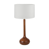 Toma Oiled Wood Tall Neck Table Lamp with White Self Lined Shade