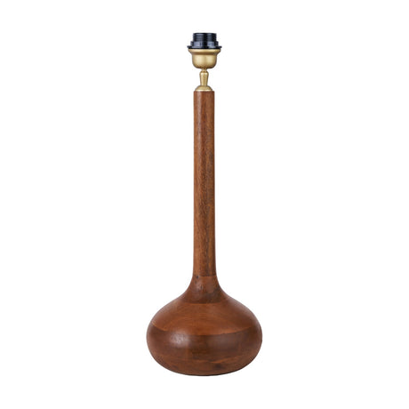 Toma Oiled Wood Tall Neck Table Lamp Base, 55cm, with a tall cylindrical wooden stem, bulbous rounded foot, and brass fitting holding a black bulb socket, shown on a plain white background.