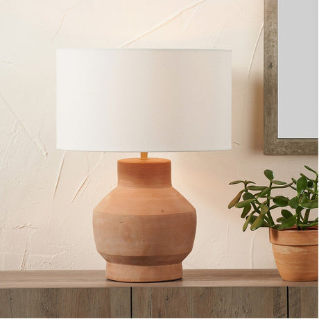 Inna Natural Urn Terracotta Table Lamp with White Handloom Shade